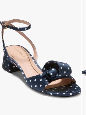 Cole Haan Navy Polka Dot Bow Ankle-Strap Block Heel